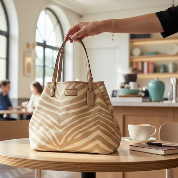 Coach tan zebra print tote bag - Picture 2 of 4